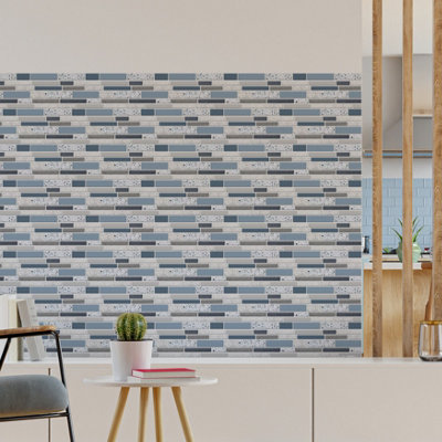 Walplus Terrazzo Silver Touch 2D Peel and Stick Wall Tiles Sticker Adhesive Stick on Tiles for Backsplash 36Pcs 28.5x14 cm