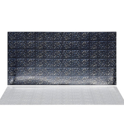 Walplus Terrazzo Silver Touch Dark Mosaic Wall 2D Tile Stickers 11.2 x 5.5 inches / 28.5 x 14 cm 12Pcs