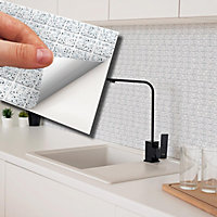 Walplus Terrazzo Silver Touch Light Mosaic Wall 2D Tile Stickers 11.2 x 5.5 inches / 28.5 x 14 cm (12Pcs)