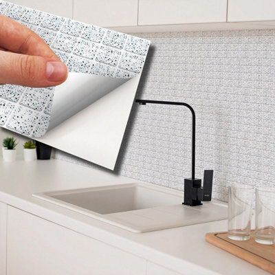 Walplus Terrazzo Silver Touch Light Mosaic Wall 2D Tile Stickers Multipack 60Pcs Price Comparisons | Compare The Build