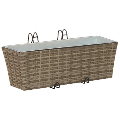 WALPLUS Trapezoidal Metal Balcony Railing Planter with Hooks Rattan Effect