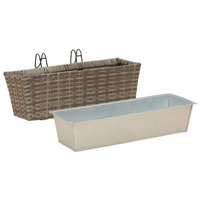 WALPLUS Trapezoidal Metal Balcony Railing Planter with Hooks Rattan Effect