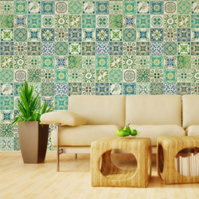 Walplus Turkish Green Mosaic Tile Stickers PVC