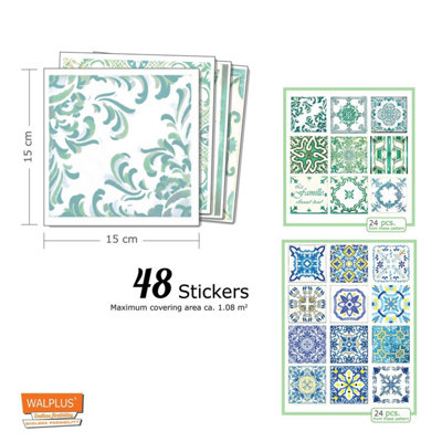 Walplus Turquoise French Combo Mix Tile Stickers