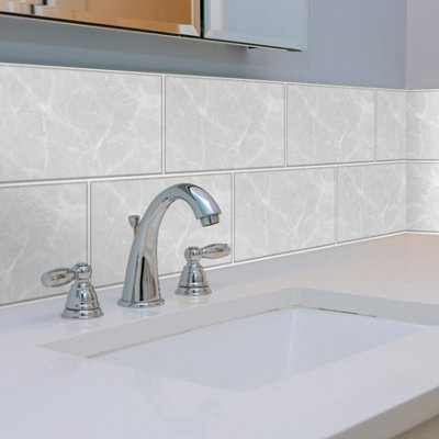 Walplus Urban Concrete 2D Peel and Stick on Tiles - 60 Pieces 28.5 x 14cm Self Adhesive Wall Tile Stickers