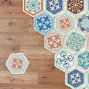 Walplus Victorian Hexagon Floor Tiles Stickers, Home Decorations, DIY Art, Decal