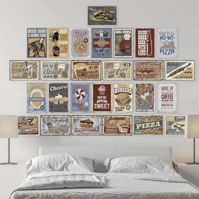 Walplus Vintage Bistro Retro Metal Signs Wall Mural Stickers Set - 27 pcs