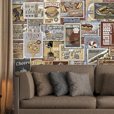 Walplus Vintage Bistro Retro Metal Signs Wall Mural Stickers Set - 27 pcs