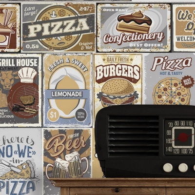 Walplus Vintage Bistro Retro Metal Signs Wall Mural Stickers Set - 27 pcs - 3