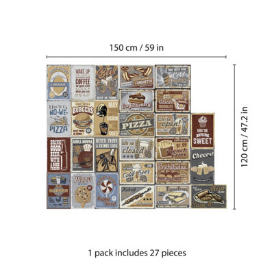 Walplus Vintage Bistro Retro Metal Signs Wall Mural Stickers Set - 27 pcs - 4