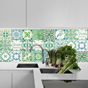 Walplus Vintage French Green Combo Mix Tile Stickers