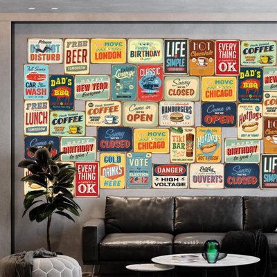 Walplus Vintage Metal Sign Wall Collage Mural Stickers Set - 3