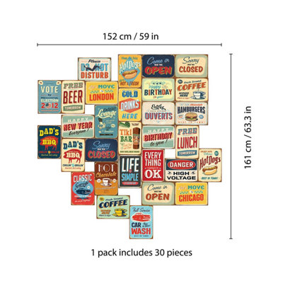 Walplus Vintage Metal Sign Wall Collage Mural Stickers Set - 4