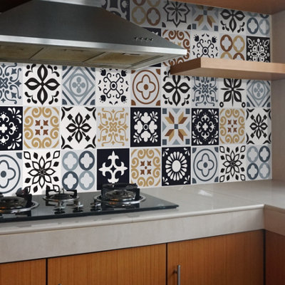 Walplus Vitorchiano Mediterranean Combo Peel and Stick Wall Tiles Stickers - 48Pcs Self Adhesive Stick on Tiles for Kitchen