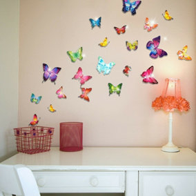 Walplus Wall Art Sticker Decal Colourful Butterflies with Swarovski Crystals