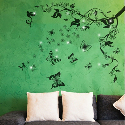 Walplus Wall Sticker Decal Butterfly Vine with Swarovski Crystals