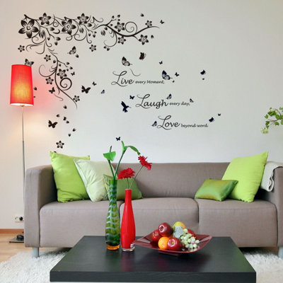 Walplus Wall Sticker Decal New Huge Butterfly Vine with  Live Laugh Love Quote