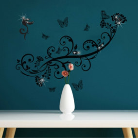 Walplus Wall Sticker Decal Wall Art Butterfly Vine with Swarovski Crystals