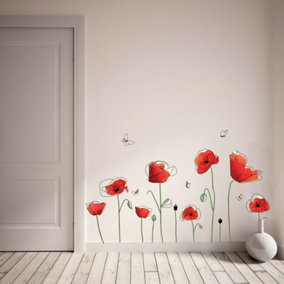 Walplus Wall Sticker Decal Wall Art Poppy butterflies Home Decorations Bedroom