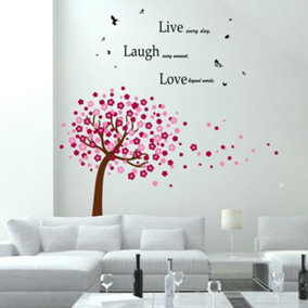 Walplus Wall Sticker Huge Pink Tree with Classic Live Laugh Love Quote Room Home Decorations Decal Wall Art