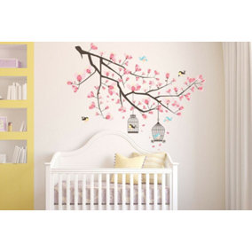 Walplus Wall Sticker Pink Blossom Flower Tree Art Nursery Living Room Bedroom Kids Sticker PVC Pink