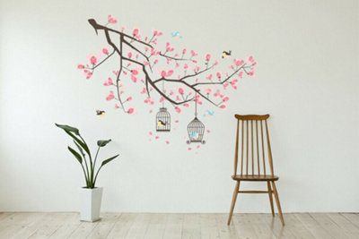 Walplus Wall Sticker Pink Blossom Flower Tree Art Nursery Living Room Bedroom Kids Sticker PVC Pink