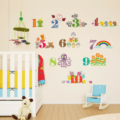 Walplus Wall Stickers Self-Adhesive Animal Numbering Kid Diy Art Decal Nursery Kids Sticker PVC Multicoloured