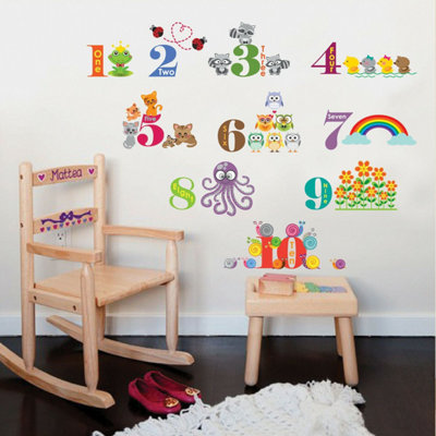 Walplus Wall Stickers Self-Adhesive Animal Numbering Kid Diy Art Decal Nursery Kids Sticker PVC Multicoloured