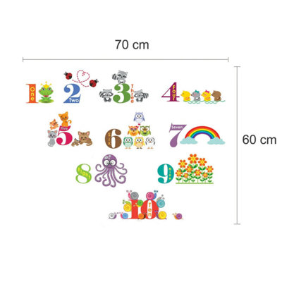 Walplus Wall Stickers Self-Adhesive Animal Numbering Kid Diy Art Decal Nursery Kids Sticker PVC Multicoloured