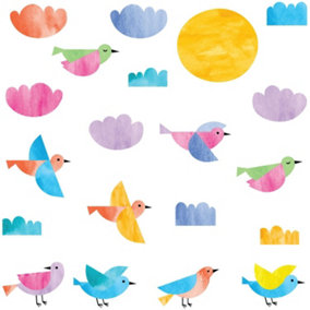 Walplus Watercolor Birds Kids Sticker PVC Multicoloured