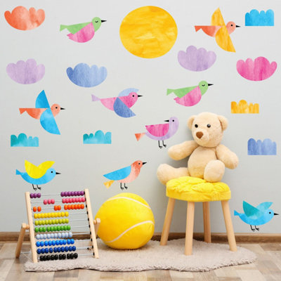 Walplus Watercolor Birds Kids Sticker PVC Multicoloured