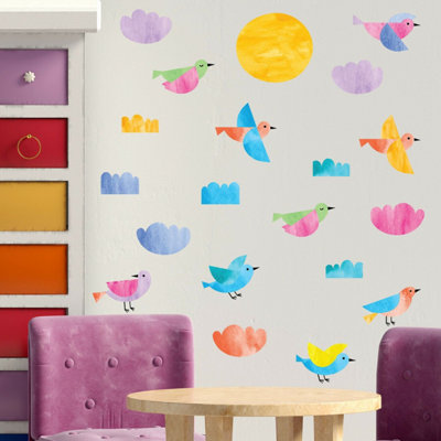 Walplus Watercolor Birds Kids Sticker PVC Multicoloured - 4