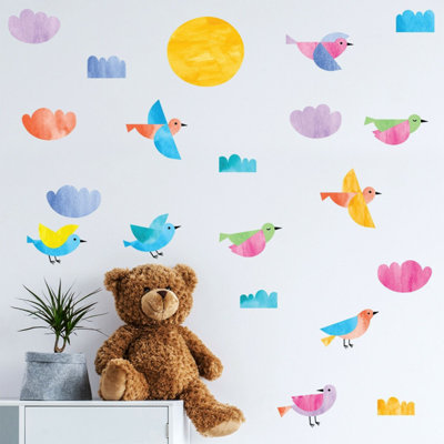 Walplus Watercolor Birds Kids Sticker PVC Multicoloured - 5