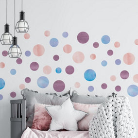 Walplus Watercolour Circles Purple, Pink & Blue X 2 Kids Sticker PVC