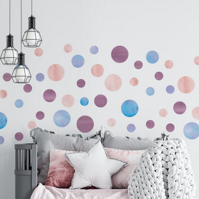 Walplus Watercolour Circles Purple, Pink & Blue X 5 Kids Sticker PVC ...