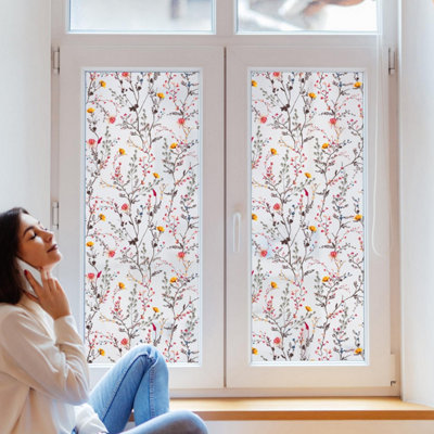Walplus Watercolour Flowers and Butterflies Window Privacy Film Windows Clings
