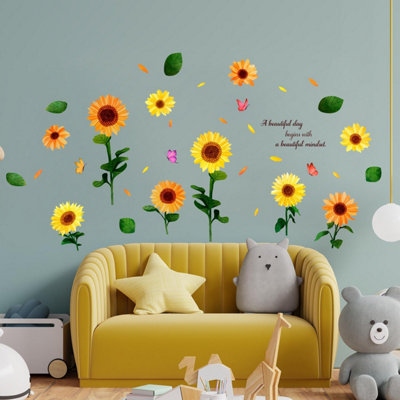 Walplus Watercolour Sunflowers with Butterflies Wall Stickers Mural Decal