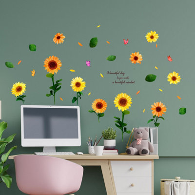 Walplus Watercolour Sunflowers with Butterflies Wall Stickers Mural Decal