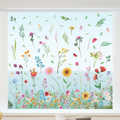 Walplus Watercolour Wildflower Meadow Window Clings Rooms Décor