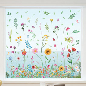 Walplus Watercolour Wildflower Meadow Window Clings Rooms Décor