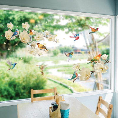 Walplus White Magnolia Flowers with Birds Spring Window Clings - Double ...