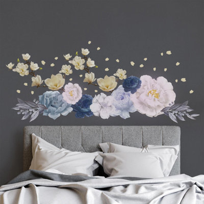 Walplus White Magnolia With Blue Watercolour Flowers Wall Stickers Mural Decal
