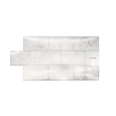 Walplus White Marble Metro Flat Peel and Stick 2D Wall Tiles Sticker - 24Pcs Self Adhesive Stick on Tiles for Kitchen 28.5x14