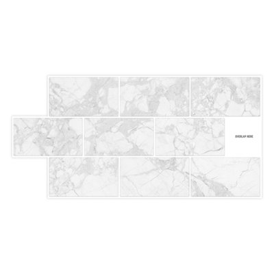 Walplus White Marble Metro Flat Peel and Stick 2D Wall Tiles Sticker - 48Pcs Self Adhesive Stick on Tiles for Kitchen 28.5x14