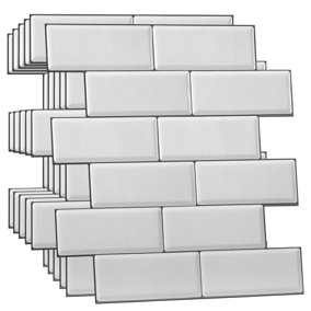 Walplus White Metro 3D Tile Stickers Multipack 24pcs