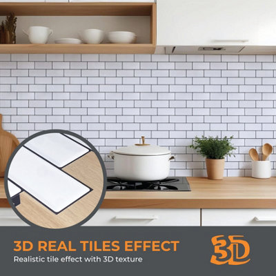 Walplus White Metro 3D Tile Stickers Multipack 24pcs - 3