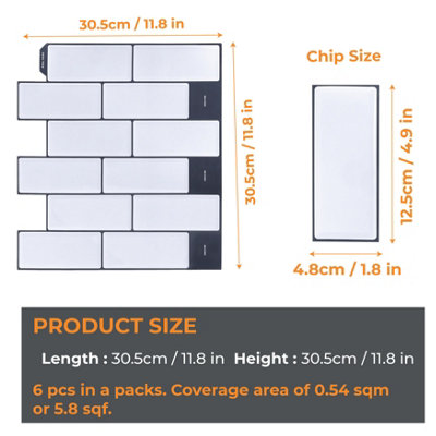 Walplus White Metro 3D Tile Stickers Multipack 36Pcs - 5