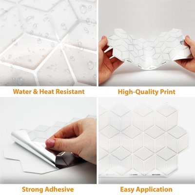 Walplus White Silver Hexacube Peel and Stick Wall Tiles Stickers ...
