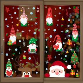 Walplus Xmas Gnomes, Santa And Rudolph Window Cling