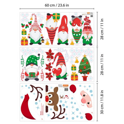 Walplus Xmas Gnomes, Santa And Rudolph Window Cling